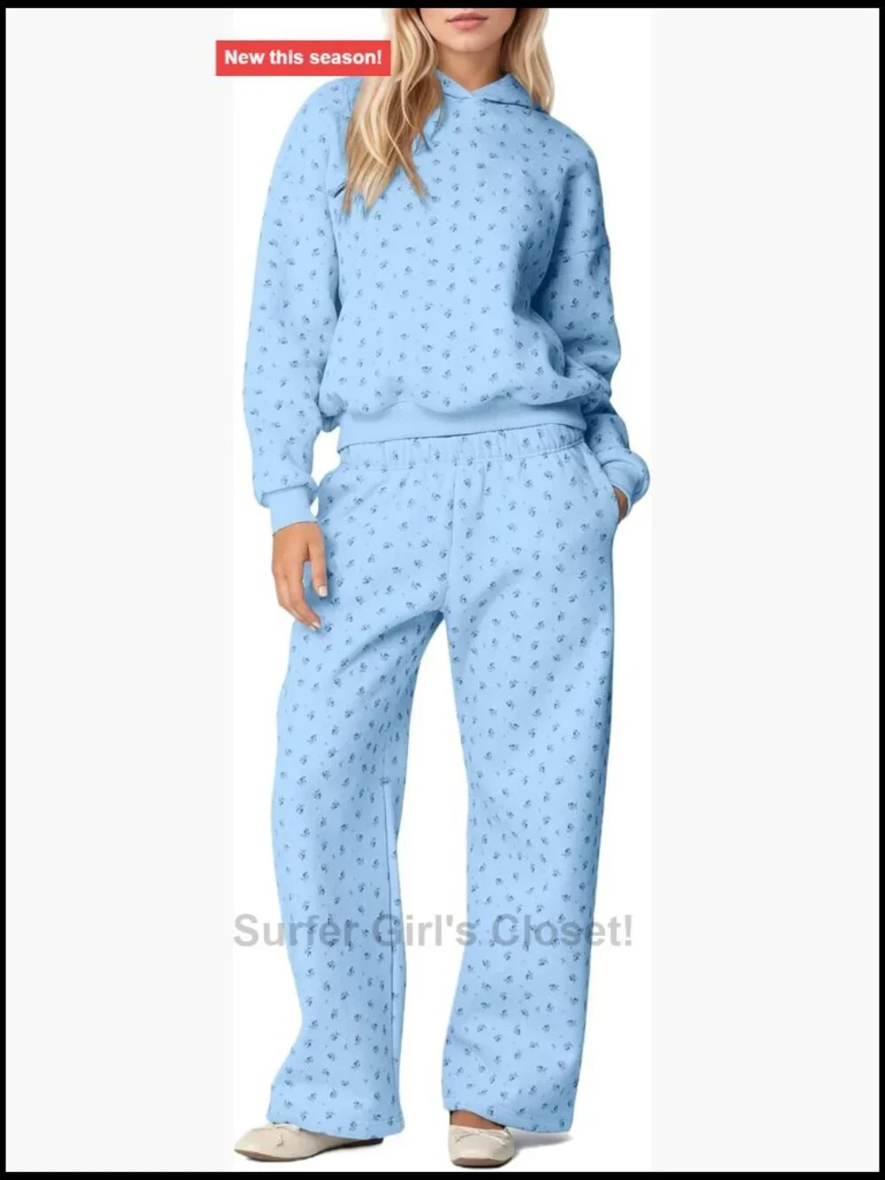 Ditsy Flower Print 2 Piece Sweatsuit Set Long Sleeve Hoodie Wide Leg Joggers